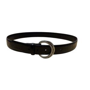 Brighton Black Faux Leather Belt With Silver Rhinestone Buckle Embossed Design